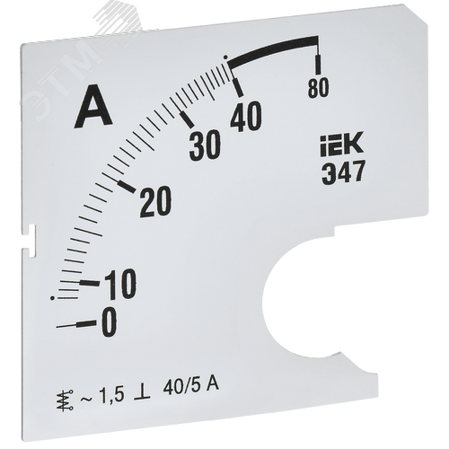 Изображение товара Шкала сменная для амперметра Э47 40/5А класс точности 1,5 72х72мм (шт)