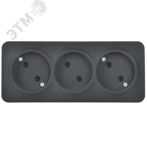 GLORY Розетка 3-местная для открытой установки без заземления без защитных шторок 10А РС23-2-ХЧм черный матовый IEK - фото 3