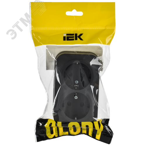 GLORY Розетка 2-местная для открытой установки с заземлением без защитных шторок 16А РС22-3-ХЧм черный матовый IEK - фото 2