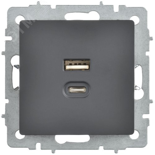 BRITE Розетка USB A+C 45Вт высокоскоростная зарядка РЮ11-2-БрГ графит IEK - фото 3