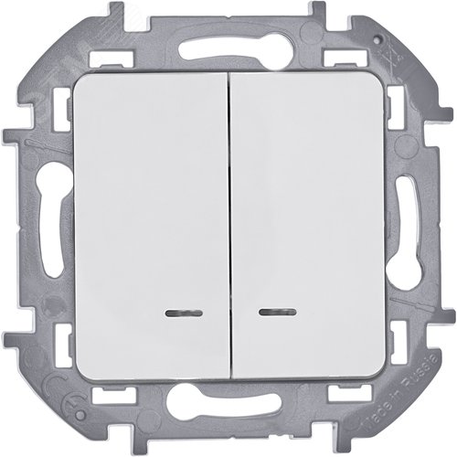 Выключатель 2-клавишный с подсветкой/индикацией 10АХ безвинтовое крепление белый INSPIRIA - фото 3