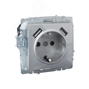 BRITE Розетка с заземлением с защитными шторками 16А с USB A+A 3,1А РЮш10-2-БрА алюминий - фото 7