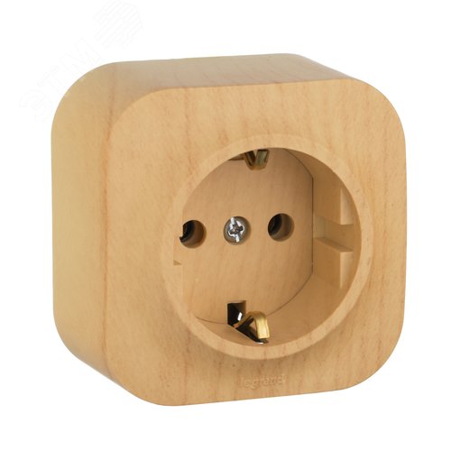 Розетка 1-местная для открытой установки с заземлением без защитных шторок 16А дерево QUTEO - фото 1