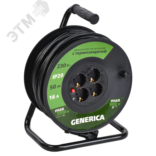 Изображение товара Удлинитель силовой УК50 с термозащитой 4 места 2P+PE/50м 3х1.5мм2 GENERICA (шт)