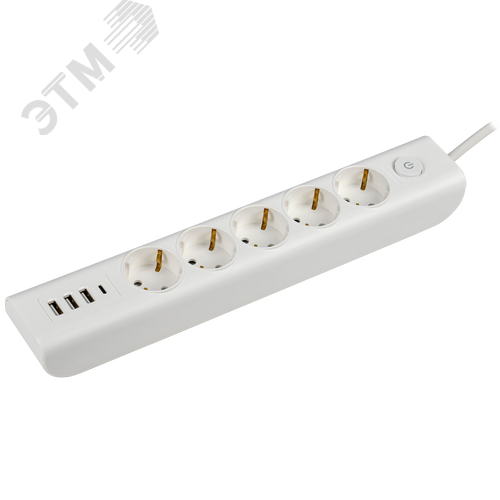 Изображение товара Удлинитель У05В 5 розеток с заземляющим контактом и USBх4 2м 3х1мм2 16 А/250 В белый MODERN (шт)