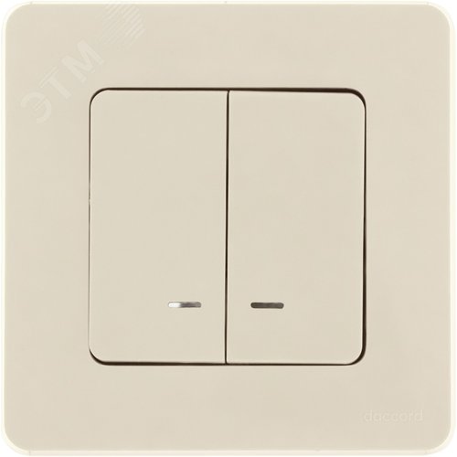 Выключатель 2-клавишный с подсветкой/индикацией 10АХ безвинтовое крепление слоновая кость INSPIRIA - фото 2