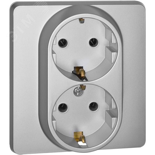 Розетка 2-местная с заземлением без защитных шторок 16А в сборе алюминий INSPIRIA - фото 1