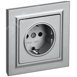 BRITE Розетка 1 пост с заземлением с защитными шторками 16А в сборе РСР14-1-0-БрА алюминий IEK - фото 1