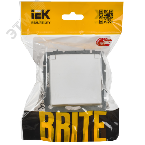 BRITE Розетка 1-местная с заземлением с защитными шторками и крышкой 16А IP44 РСбш10-3-44-БрАБ арктический белый IEK - фото 7
