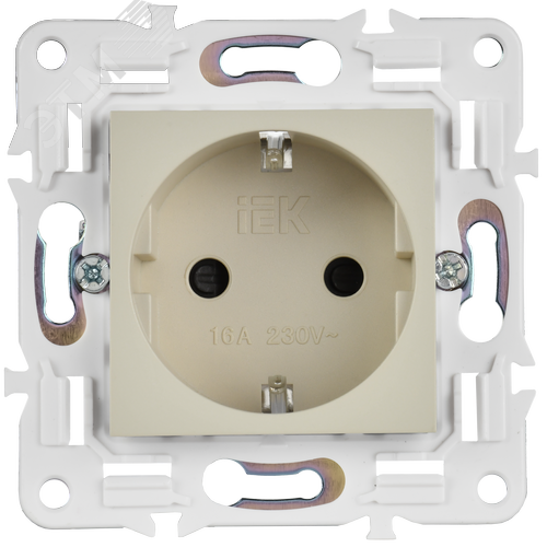 SKANDY Розетка с заземлением с защитными шторками 16А безвинтовое крепление SK-R06B бежевый IEK - фото 2