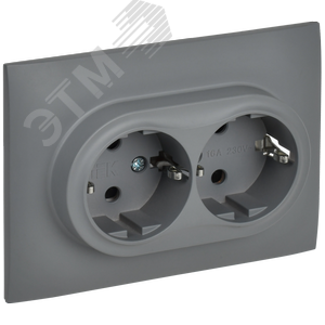 SKANDY Розетка 2-местная с заземлением с защитными шторками 16А в сборе SK-R07Gr серый IEK - фото 1