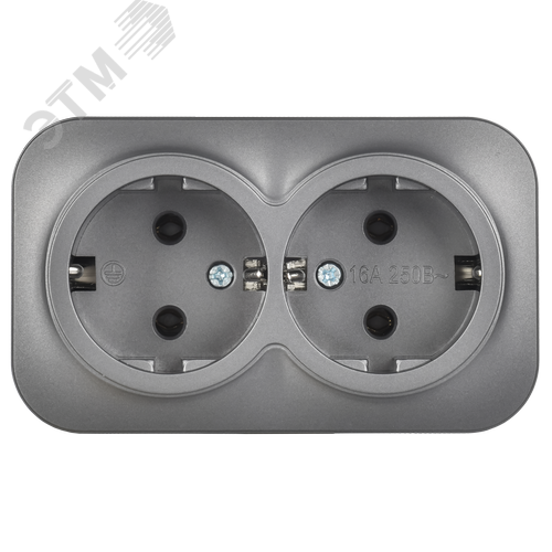 GLORY Розетка 2-местная для открытой установки с заземлением без защитных шторок 16А РС22-3-ХСм сталь матовый IEK - фото 2