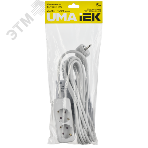 Удлинитель UMA У02 2 места 2P+PE 5м 3х1мм2 10А белый - фото 2