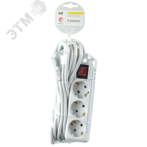 Удлинитель бытовой 3 розетки шнур 3м с заземлением с выключателем 16А - фото 2
