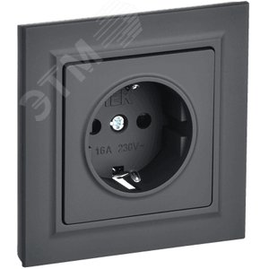 Изображение товара BRITE Розетка 1 пост с заземлением с защитными шторками 16А в сборе РСР14-1-0-БрГ графит IEK (шт)