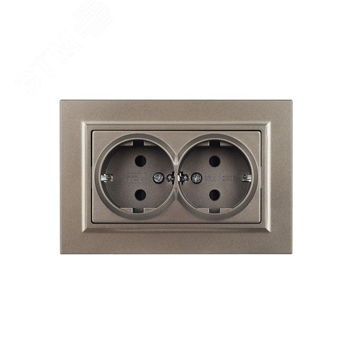 BRITE Розетка двойная с заземлением с защитными шторками 16А в сборе РСш12-3-БрШ шампань - фото 3