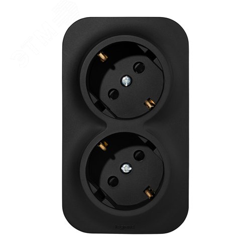 Розетка 2-местная для открытой установки с заземлением с защитными шторками с предварительным подключением 16А черный матовый QUTEO - фото 2