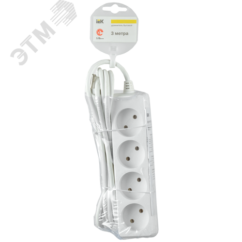 Удлинитель бытовой 4 розетки шнур 3м без заземления 16А - фото 2