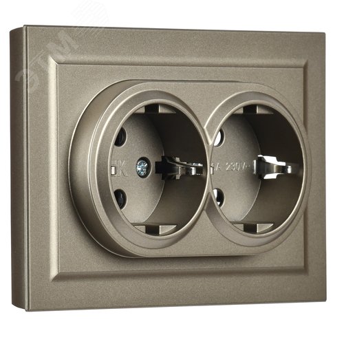 BRITE Розетка двойная с заземлением без защитных шторок 16А в сборе РС12-3-БрШ шампань - фото 3