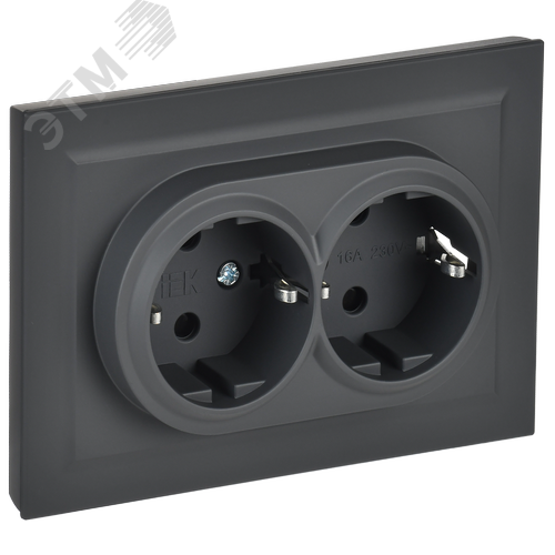 BRITE Розетка двойная с заземлением с защитными шторками 16А в сборе РСш12-3-БрГ графит - фото 1