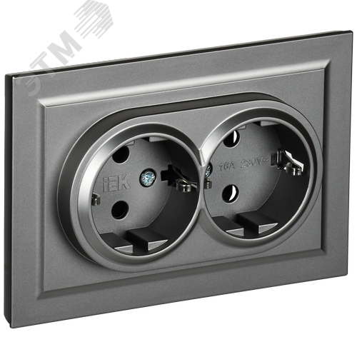 Изображение товара BRITE Розетка двойная с заземлением без защитных шторок 16А в сборе РС12-3-БрС сталь (шт)