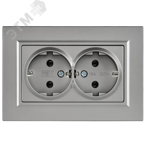 BRITE Розетка 2-местная с заземлением без защитных шторок плоская 16А в сборе РСПл12-3-БрС сталь IEK - фото 5