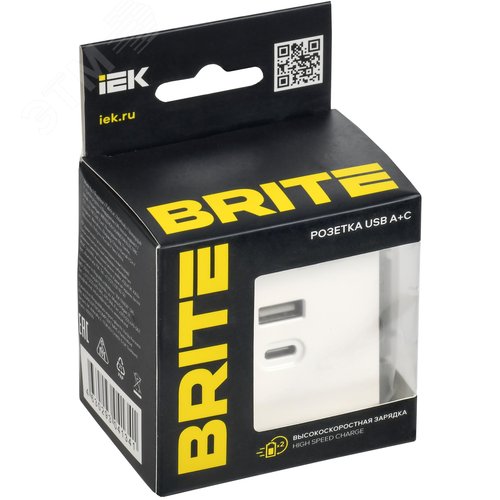 BRITE Розетка USB A+C 45Вт высокоскоростная зарядка РЮ11-2-БрАБ арктический белый IEK - фото 2