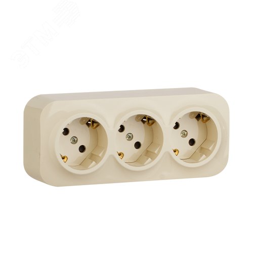 Розетка 3-местная для открытой установки с заземлением с защитными шторками с предварительным подключением 16А слоновая кость QUTEO - фото 1