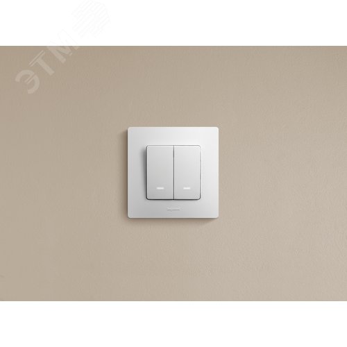 Выключатель 2-клавишный с подсветкой/индикацией 10А безвинтовое крепление белый ETIKA - фото 2