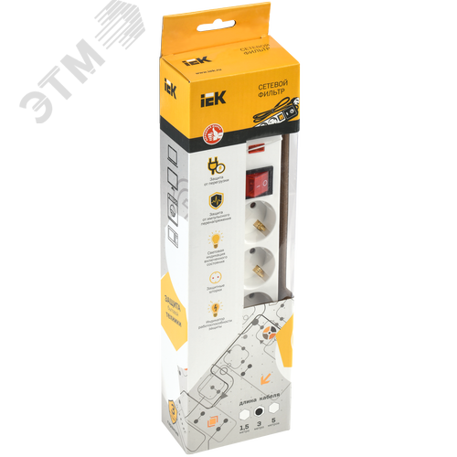 Фильтр сетевой с выключателем СФ-05 5 розеток с заземлением шнур 3м - фото 2