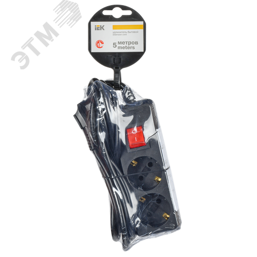 Удлинитель У02К 2 места с заземлением 5м 3х1мм2 16А 250В черный - фото 2