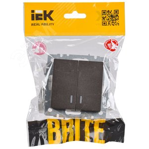 BRITE Выключатель двухклавишный с индикацией 10А ВС10-2-1-БрТБ темная бронза - фото 2