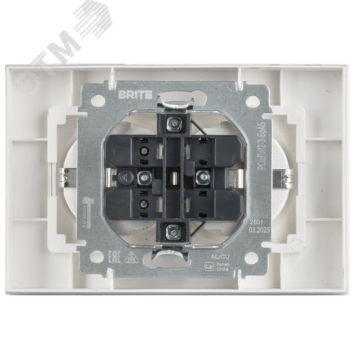 BRITE Розетка 2-местная с заземлением с защитными шторками плоская 16А в сборе РСшПл12-3-БрАБ арктический белый IEK - фото 3