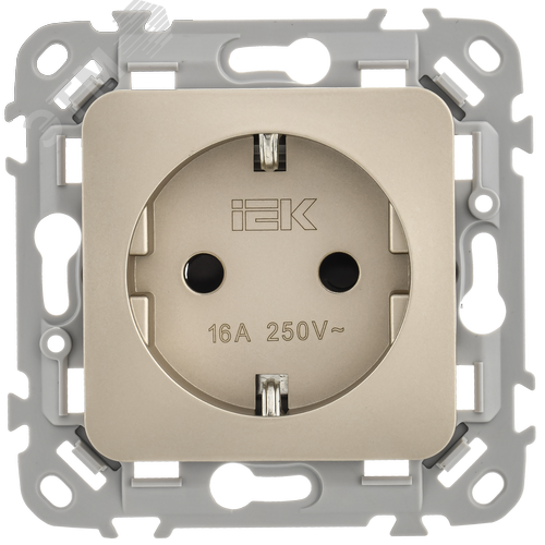 FLITE Розетка с заземлением с защитными шторками безвинтовое крепление 16А РСш11-1-ФлШ шампань IEK - фото 4