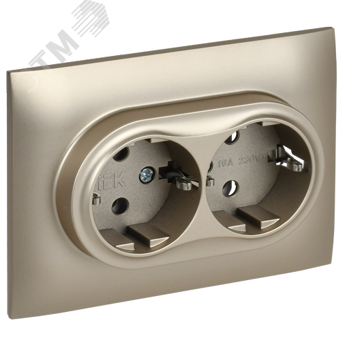 SKANDY Розетка 2-местная с заземлением без защитных шторок 16А в сборе SK-R08Sh шампань IEK - фото 1