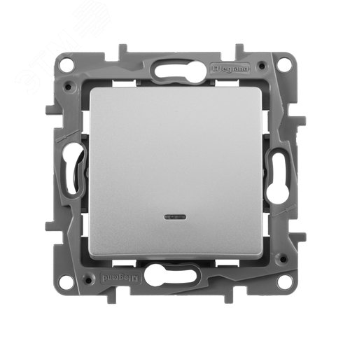 Выключатель 1-клавишный с подсветкой/индикацией 10А безвинтовое крепление алюминий ETIKA - фото 3