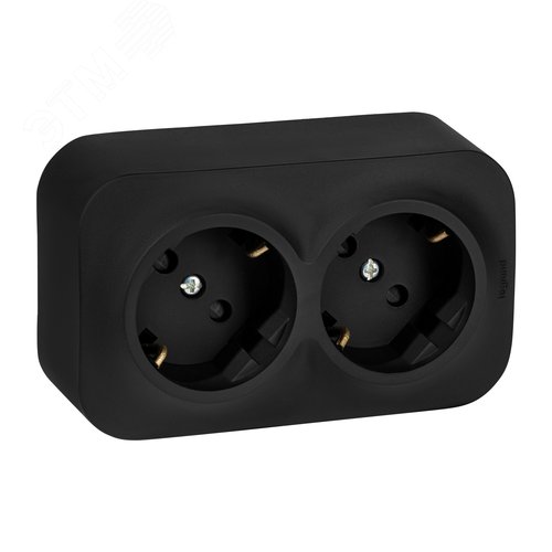 Розетка 2-местная для открытой установки с заземлением с защитными шторками с предварительным подключением 16А черный матовый QUTEO - фото 3