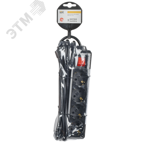 Удлинитель У04К 4 места с заземлением 3м 3х1мм2 16А 250В черный - фото 2