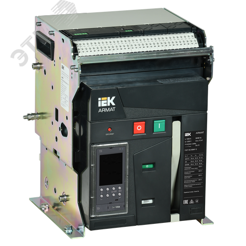 Изображение товара Выключатель автоматический воздушный стационарного исполнения 3P типоразмер A 55кА 1000А расцепитель TD с комплектом аксессуаров 220В (шт)