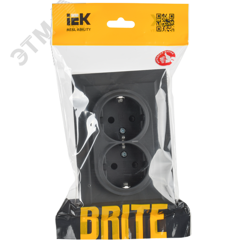 BRITE Розетка двойная с заземлением с защитными шторками 16А в сборе РСш12-3-БрГ графит - фото 2