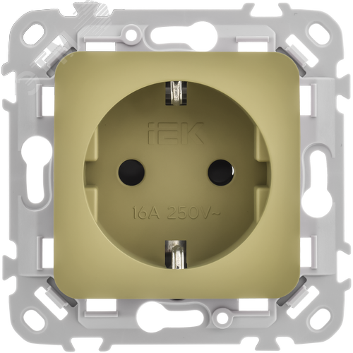 FLITE Розетка с заземлением с защитными шторками безвинтовое крепление 16А РСш11-1-ФлО оливковый IEK - фото 3
