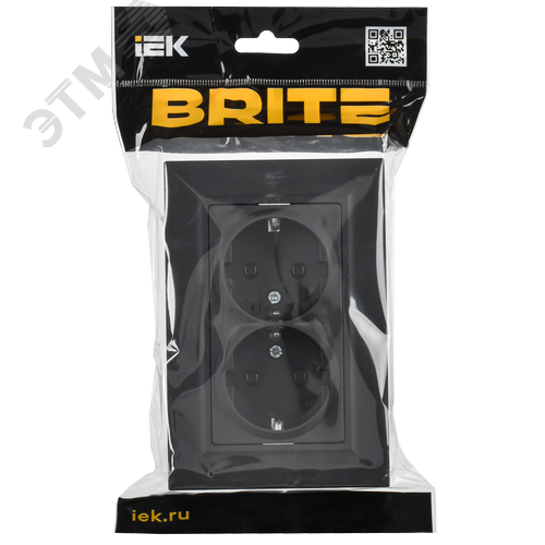 BRITE Розетка 2-местная с заземлением без защитных шторок плоская 16А в сборе РСПл12-3-БрГ графит IEK - фото 2