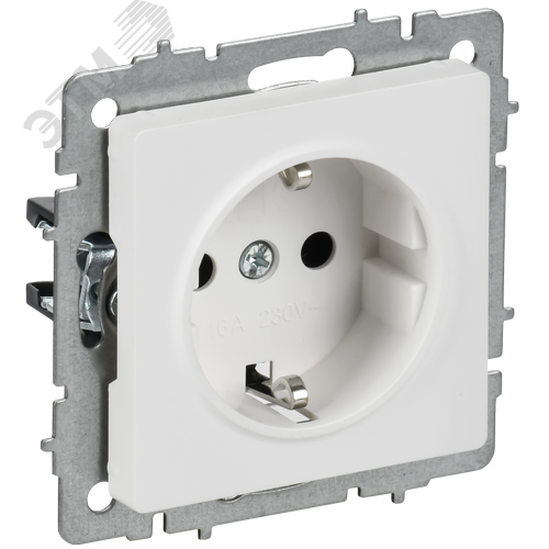 BRITE Розетка 1-местная с заземлением с защитными шторками 16А безвинтовое крепление РС24-1-0-БрАБ арктический белый IEK - фото 1
