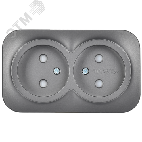 GLORY Розетка 2-местная для открытой установки без заземления с защитными шторками 10А РСш22-2-ХСм сталь матовый IEK - фото 2