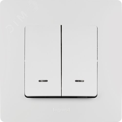 Выключатель 2-клавишный с подсветкой/индикацией 10А безвинтовое крепление белый ETIKA - фото 3