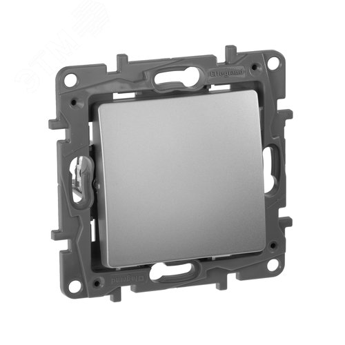 Изображение товара Выключатель 1-клавишный проходной самовозвратный 6А безвинтовое крепление алюминий ETIKA (шт)