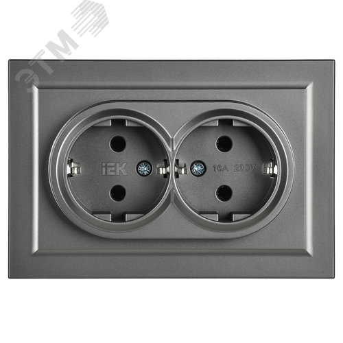 BRITE Розетка двойная с заземлением без защитных шторок 16А в сборе РС12-3-БрС сталь - фото 3