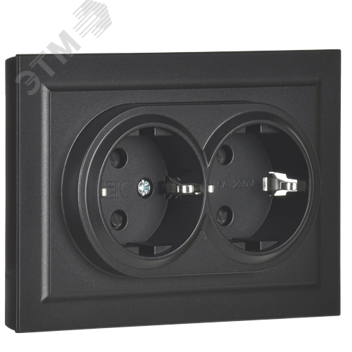 BRITE Розетка двойная с заземлением с защитными шторками 16А в сборе РСш12-3-БрЧ черный - фото 2