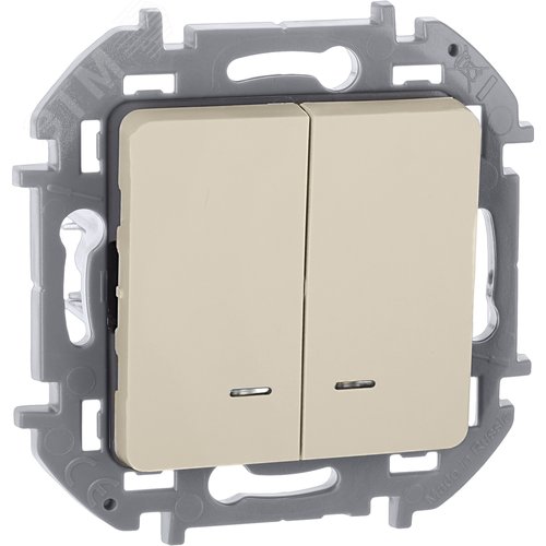 Изображение товара Выключатель 2-клавишный с подсветкой/индикацией 10АХ безвинтовое крепление слоновая кость INSPIRIA (шт)