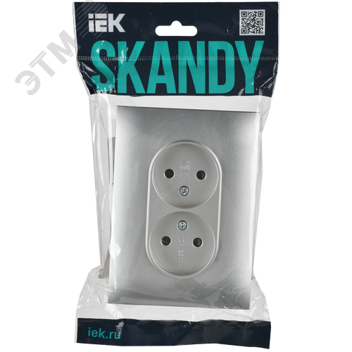 SKANDY Розетка 2-местная без заземления с защитными шторками 10А в сборе SK-R09S серебряный IEK - фото 6